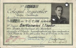 Colegiul Inginerilor, legitimație de membru, 1940