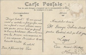 Traian Vuia, carte poștală olografă circulată Paris-Lugoj, 1907