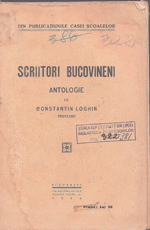 Scriitori bucovineni, antologie de Constantin Loghin, 1924