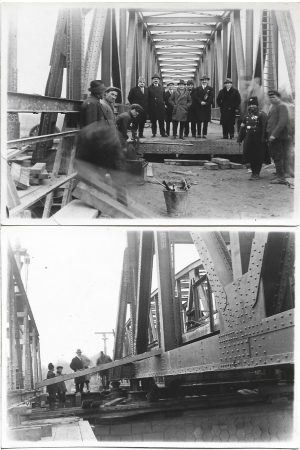 Construirea unui pod din fier, 1931, România, lot de 2 fotografii