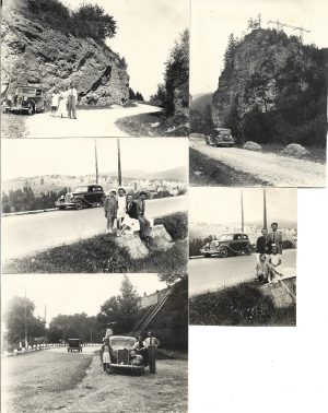 Automobile cu numere de înmatriculare românești 9 SI (marca Audi), 38 SI și 99 SI R, 1938, lot de 5 fotografii
