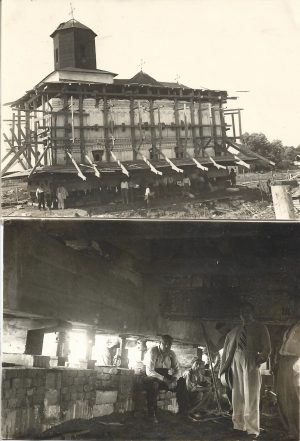 Consolidarea fundației unei biserici, România, 1935, lot de 2 fotografii