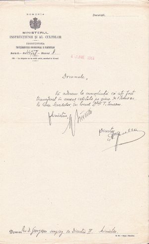 Lot de 12 acte cu antet Ministerul Instrucțiunii și Ministerul Educațiunii Naționale, anii 1908-1938