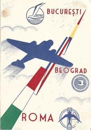 În amintirea primului sbor pe noua linie (Roma-Belgrad-București), Lares și companie italiană și iugoslavă, pe numele lui Octavian Goga, 1937