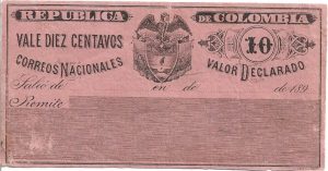 Republica de Colombia, Vale diez centavos correos nacionales valor declarado, 1890
