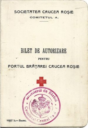 Bilet de autorizare pentru portul brățarei Crucea Roșie, 1916