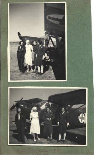 Femeile piloți de aviație Mariana Drăgescu, Virginia Duțescu și Nadia Russo din Escadrila Albă pe Frontul de Est la Tighina în octombrie 1941, lot de 2 fotografii