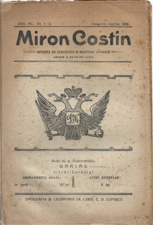 Miron Costin, revistă de cercetări și mărturii istorice, 1-4/1919, Bârlad