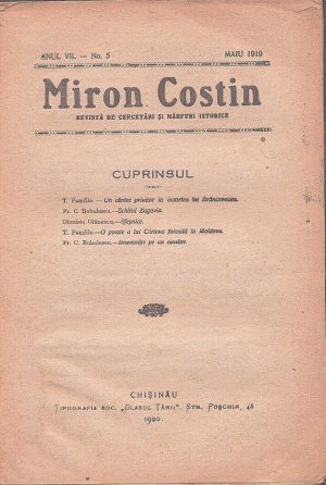 Miron Costin, revistă de cercetări și mărturii istorice, 5/1919, Bârlad