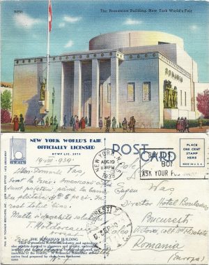 The Romanian Building, New York World's Fair, 1939, carte poștală