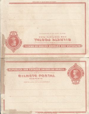 Bilhete postal resposta 50 reis Republica dos Estados Unidos do Brazil