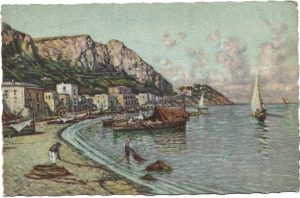Capri, Marina grande, pittore G Carelli, carte poștală