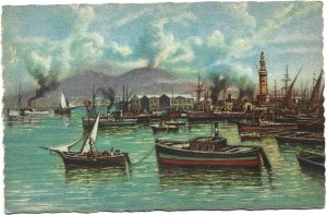 Napoli, Il Porto, pittore G Carelli, carte poștală