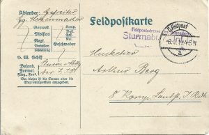 Feldpostkarte, Sturmabteilung 7 Infanterie Division, 1917, limba germană