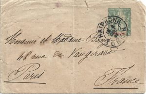 Întreg poștal Franța, colonii, 5 centimes Indo-Chine, 1897/Postal stationery Republique Francaise, Colonies Postes, Indo-Chine, 1897, circulated Haiphong, Tonkin - Paris