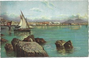 Napoli, Panorama preso da Mergelina, pittore G Carelli, carte poștală