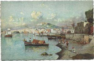 Napoli, Panorama dal Mare, pittore G Carelli, carte poștală
