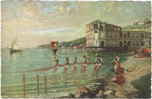 Napoli, Posillipo con Palazzo Domn'Anna, pittore G Carelli, carte poștală