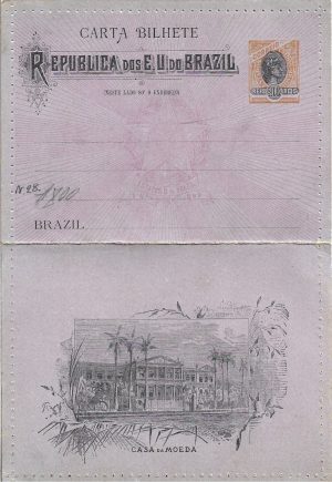 Carta bilhete Brasil Republica dos E U do Brazil 200 reis