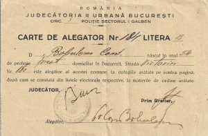 Carte de alegător, Sectorul I Galben București, perioada interbelică