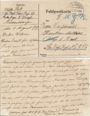 Feldpostkarte, 1917, limba germană, cu referire la frontul românesc