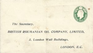 British Roumanian Oil Company, Limited, întreg poștal tipizat, anii 1910
