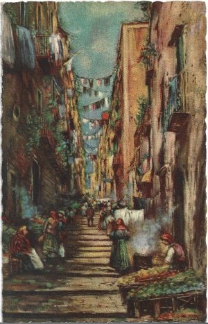 Napoli, Gradoni di Chiaia, pittore G Carelli, carte poștală