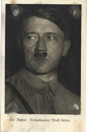 Der Führer: Reichskanzler Adolf Hitler, carte poștală cu ștampile Bolschewismus ohne Maske 1937 Grosse Antibolschewismus Ausstellung