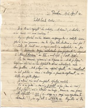 Preot Dumitru Furtună, scrisoare olografă către preot Constantin Bobulescu, 1926, Dorohoi