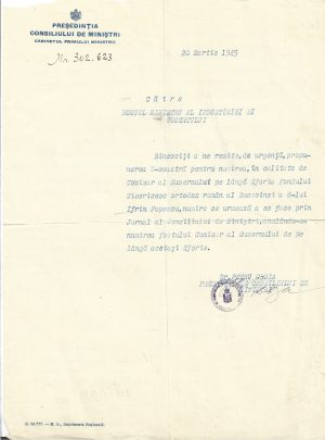 Dr Petru Groza, semnătura olografă pe numire de comisar al guvernului în Bucovina, 1945