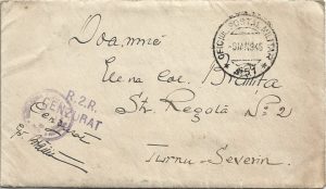 Regimentul 2 Roșiori, Oficiul Poștal Militar 51, 1945, scrisoare a unui ofițer, cu ștampila cenzurii regimentului, a regimentului și a OPM