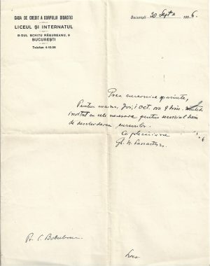 Liceul și internatul Casa de Credit a Corpului Didactic, București, 1936, lot de 3 acte