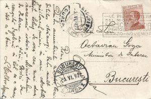 Ioan Coltor, deputat, carte poștală adresată lui Octavian Goga, ministru de Interne, 1927