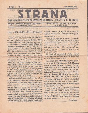 Strana, foaie a clasei cântăreților bisericești din România, anul I, numărul 1, 1926