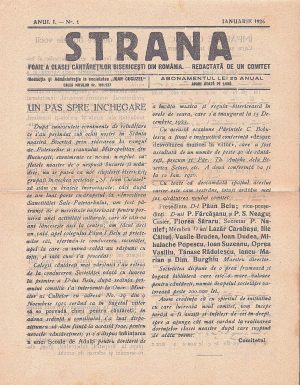 Strana, foaie a clasei cântăreților bisericești din România, anul I, numărul 1, 1926
