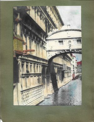 Ponte dei Sospiri, Veneția, fotografie colorizată manual cu acuarele, perioada interbelică