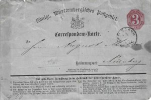 Königlich Württembergische Postgebiet, Correspondenz-karte, 3 kreuzer, 1871, Nürnberg