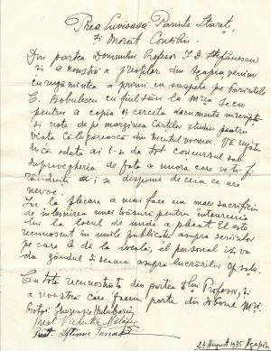 Preoții mănăstirii Agapia, scrisoare de recomandare pentru Constantin Bobulescu adresată starețului mănăstirii Secu, 1935