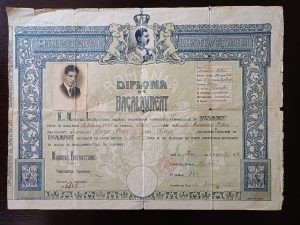 Diplomă de bacalaureat, Liceul Cuza Vodă din Iași, eliberată la Huși, 1934