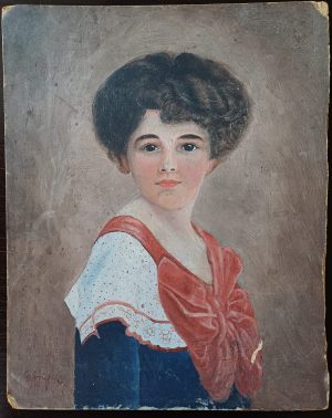 Portret de tânără, pictură semnată G Ionescu, 1911