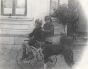 Copii cu tricicletă și câine, România, fin de siècle