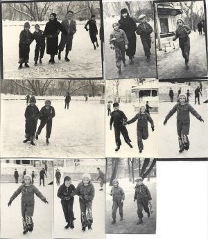 Copii cu patine pentru gheață la patinaj în București, 1937, lot de 9 fotografii
