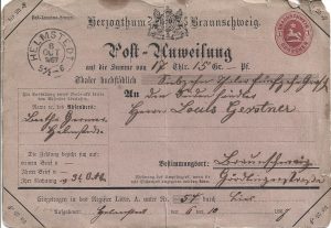 Herzogthum Braunschweig Postanweisung, 1867, 1 Groschen, Helmstedt