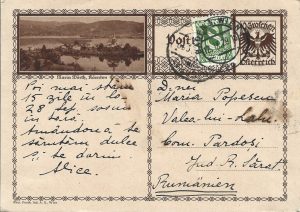 Carte poștală austriacă circulată Viena - Valea lui Lalu, Pardoși, județul Râmnicu Sărat, 1929