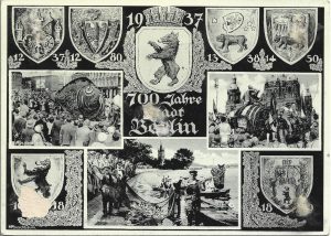 1937 700 Jahre Stadt Berlin, ștampile Internationale Jagdausstellung, Staadstreffen Mussolini-Hitler și 700 Jahre Berlin, carte poștală