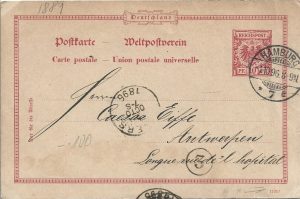 Postkarte Reichspost 10 Pfennig, 1896, Gerb und Farbstoffwerke Hamburg