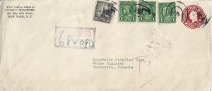 Plic adresat prim-ministrului Octavian Goga de Jacob I Horowitz, 1938, circulat New York - București via Timișoara