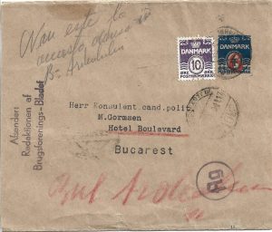 Manșetă cu adresa lui M Gormsen la Hotel du Boulevard din București, 1941