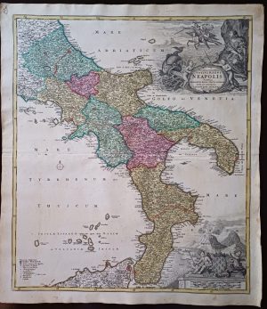 Novissima et exactissima Totius Regni Neapolis Tabula Praesentis Belli Statui Accomodata et Exhibita a Ioanne Bapt Homanno Norimbergæ Cum Priv SCM, cca 1730
