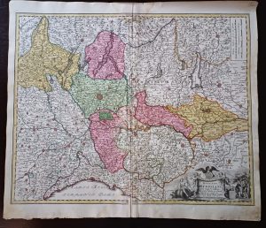 Ducatus Mediolani una cum Confinys accurata Tabula exhibitus auctus et emedatus Per Joh Bapt Homannum Cum Privil SCM, cca 1730